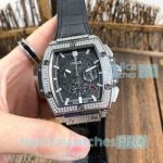 Hublot Big Bang Limited Editions Replica Watch - Silver With Diamond Bezel Black Leather Strap